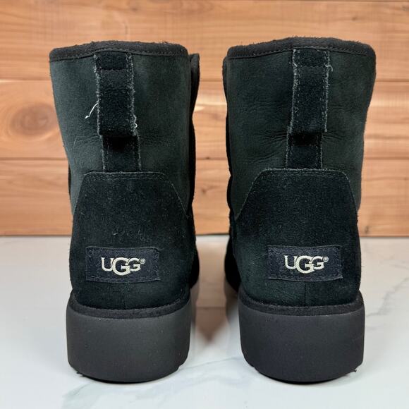UGG Kristin Mini Platform Wedge Pull On Ankle Boot Black Suede Shearling size 9 - Picture 4 of 15